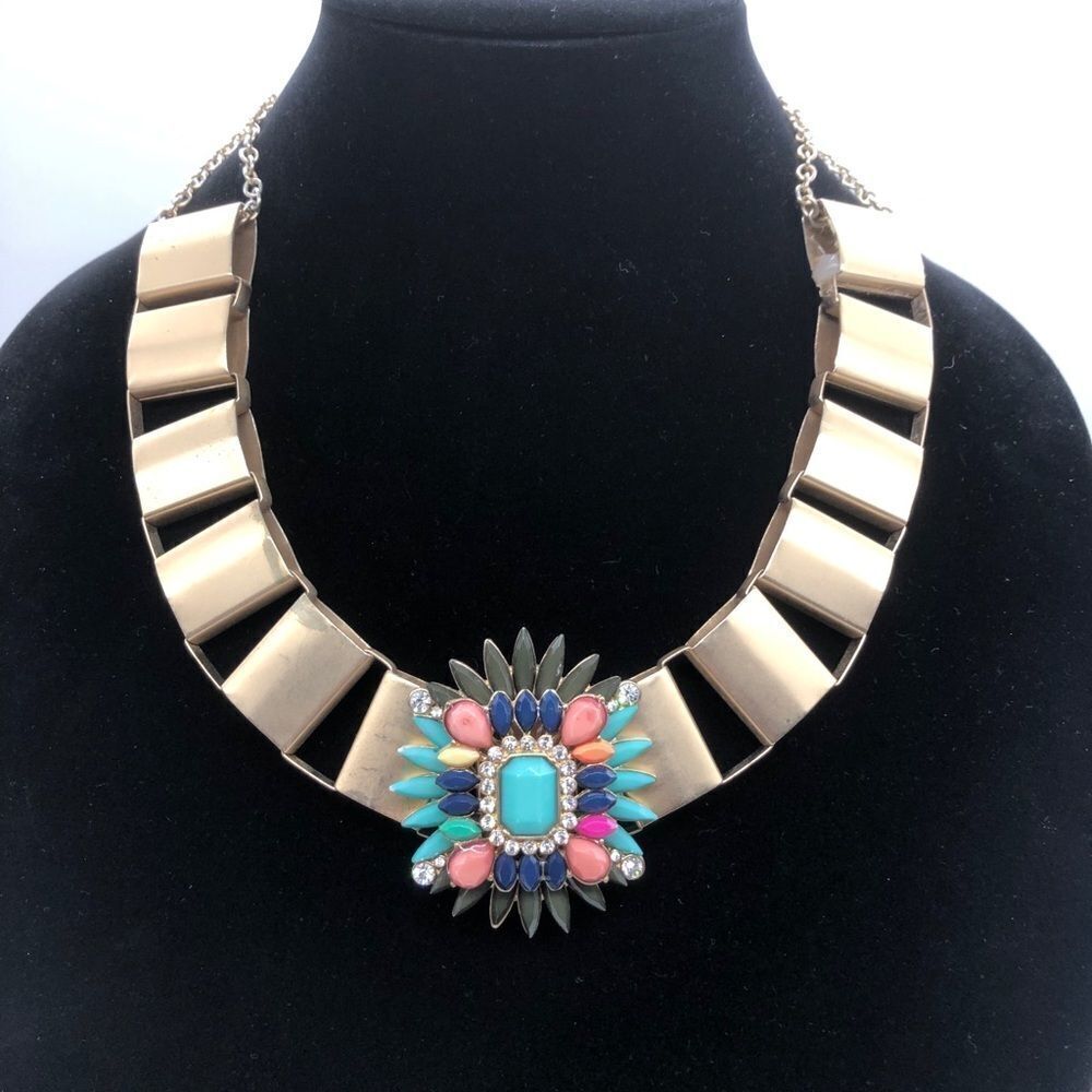 Statement Necklace in Gold Tone with Glass Beads